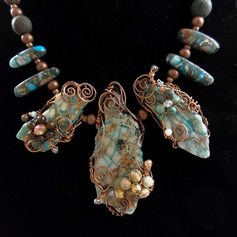 Handmade Jasper wire wrapped necklace